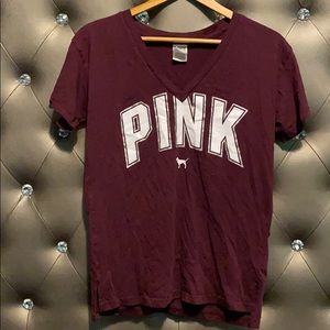 PINK Maroon V Neck Tee